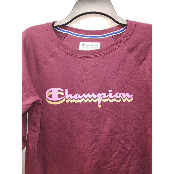 Champion Sweatshirt Womens Sm Crewneck Pullover Burgundy Logo Fleece - Picture 2 of 8